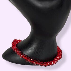 (2/$20) V. Faceted Red Glass Stretch Bracelet